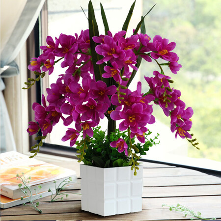 Xilaika simulation flower set Phalaenopsis fake flower indoor silk flower decoration vase floral plastic flower living room TV cabinet decoration flower square pot of fragrant snow orchid 9 blue Xilaika simulation flower set Phalaenopsis fake flower indoor silk flower decoration vase floral plastic flower living room TV cabinet decoration flower square pot of fragrant snow orchid 9 blue