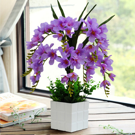 Xilaika simulation flower set Phalaenopsis fake flower indoor silk flower decoration vase floral plastic flower living room TV cabinet decoration flower square pot of fragrant snow orchid 9 blue Xilaika simulation flower set Phalaenopsis fake flower indoor silk flower decoration vase floral plastic flower living room TV cabinet decoration flower square pot of fragrant snow orchid 9 blue