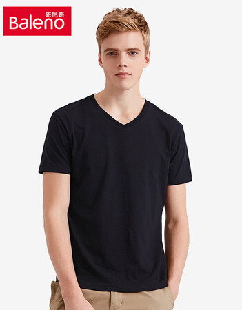Baleno Baleno spring and summer youth fashion solid color V-neck short-sleeved T-shirt Korean version of slim cotton t-shirt trend and easy-to-fit basic student top 00A pure black-V-neck XL Baleno Baleno spring and summer youth fashion solid color V-neck short-sleeved T-shirt Korean version of slim cotton t-shirt trend and easy-to-fit basic student top 00A pure black-V-neck XL