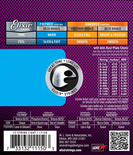 Elixir Akustikgitarrenstrings Polyweb 80/20 Kupfer E11150 Licht Elixir Akustikgitarrenstrings Polyweb 80/20 Kupfer E11150 Licht
