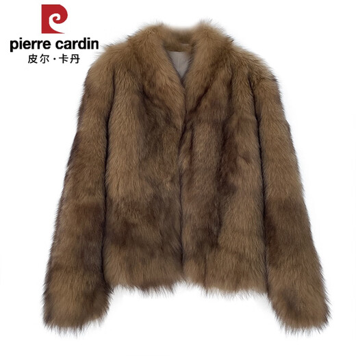 Pier Cardin imported whole-skinned fox fur coat for women 2025 winter new style smudge cream color slimming coat amber brown spot S Pier Cardin imported whole-skinned fox fur coat for women 2025 winter new style smudge cream color slimming coat amber brown spot S