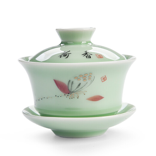 Feixidi Covered tea cup Tea bowl tea set tea cup Ceramic Sancai Jingdezhen Ceramic bowl with lid SN6625 Ink and water landscape cover bowl (jade) 120 ml Feixidi Covered tea cup Tea bowl tea set tea cup Ceramic Sancai Jingdezhen Ceramic bowl with lid SN6625 Ink and water landscape cover bowl (jade) 120 ml
