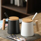 BIN NUO ceramic mug men's wooden handle simple office tea cup with lid spoon retro style creative water cup ceramic cup home milk coffee cup black cup + lid spoon + gift box gift bag 400-500ml BIN NUO ceramic mug men's wooden handle simple office tea cup with lid spoon retro style creative water cup ceramic cup home milk coffee cup black cup + lid spoon + gift box gift bag 400-500ml
