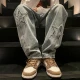 POUM five-pointed star jeans men's spring and autumn American style high street straight trend loose retro winter casual long pants DL-L6607 blue XL POUM five-pointed star jeans men's spring and autumn American style high street straight trend loose retro winter casual long pants DL-L6607 blue XL