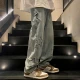 POUM five-pointed star jeans men's spring and autumn American style high street straight trend loose retro winter casual long pants DL-L6607 blue XL POUM five-pointed star jeans men's spring and autumn American style high street straight trend loose retro winter casual long pants DL-L6607 blue XL
