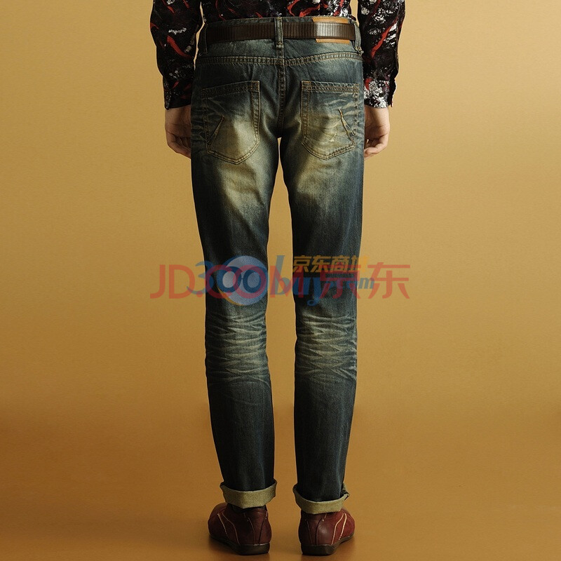 新款男士紧身裤纯棉破洞牛仔裤男款裤子lsaje