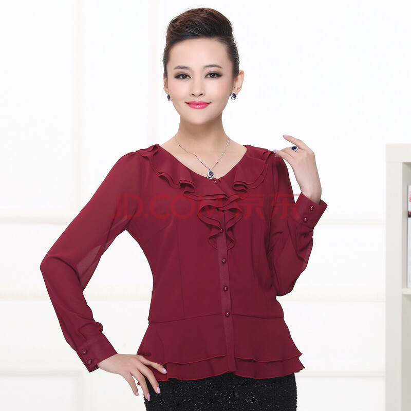 红色雪纺打底衫长袖 红色雪纺衫长袖女秋