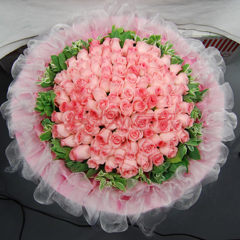 哲尼柯鲜花速递 鲜花99朵 玫瑰花 爱情生日礼物 款式十五99枝粉玫瑰