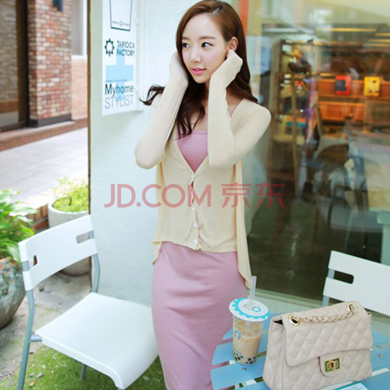 杏色长款开衫女 针织衫女开衫薄长款