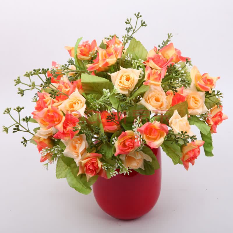 福嘉福 玫瑰仿真花带花盆 欧式 插花套装 仿真花假花绢花 欧式红白玫