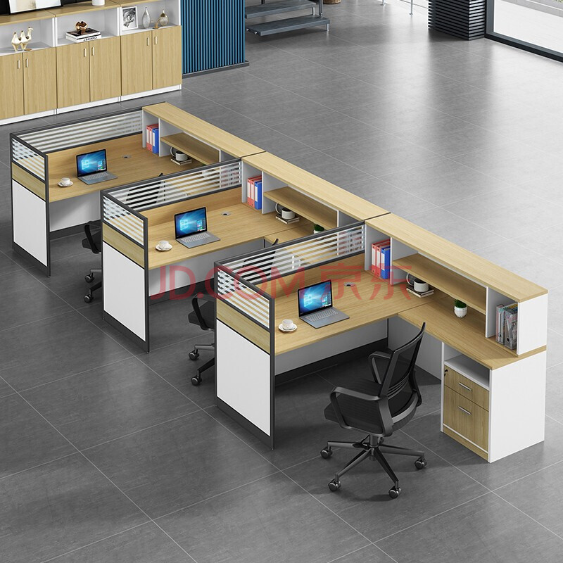 组合员工工位四人位办公桌电脑桌椅套装卡座简约现代 f型三人位右柜