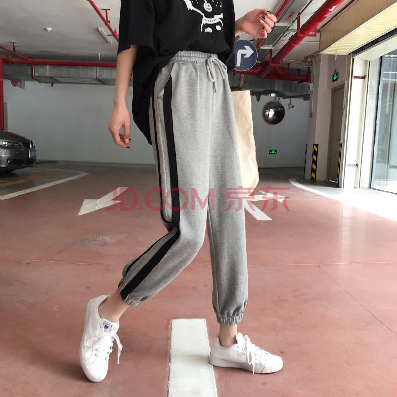 春夏裤子女学生韩版宽松显瘦哈伦裤高腰九分休闲运动裤束脚直筒裤