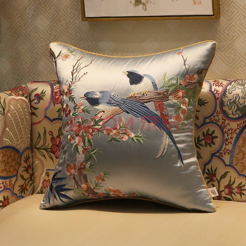 新中式抱枕花鸟刺绣古典红木沙发靠垫套床头软包大枕