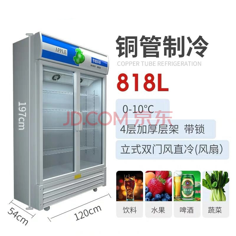 冷藏柜展示柜饮料商用啤酒柜立式冰柜双门超市保鲜冰箱带锁 双门风冷