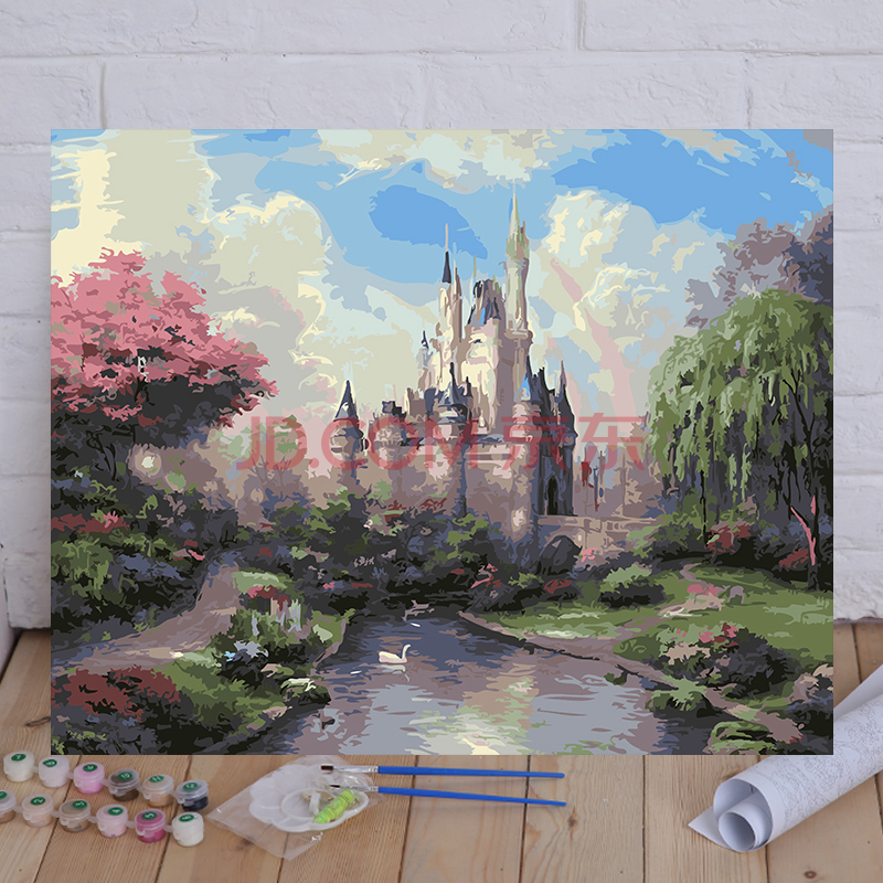 数字油画diy客厅风景减压画定制手绘填色温莎城堡 迪士尼 40*50绷好厚