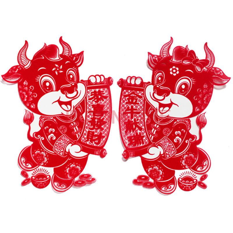 2021牛年门贴福字卡通植绒生肖贴牛过年贴纸春节年画贴画新年装饰