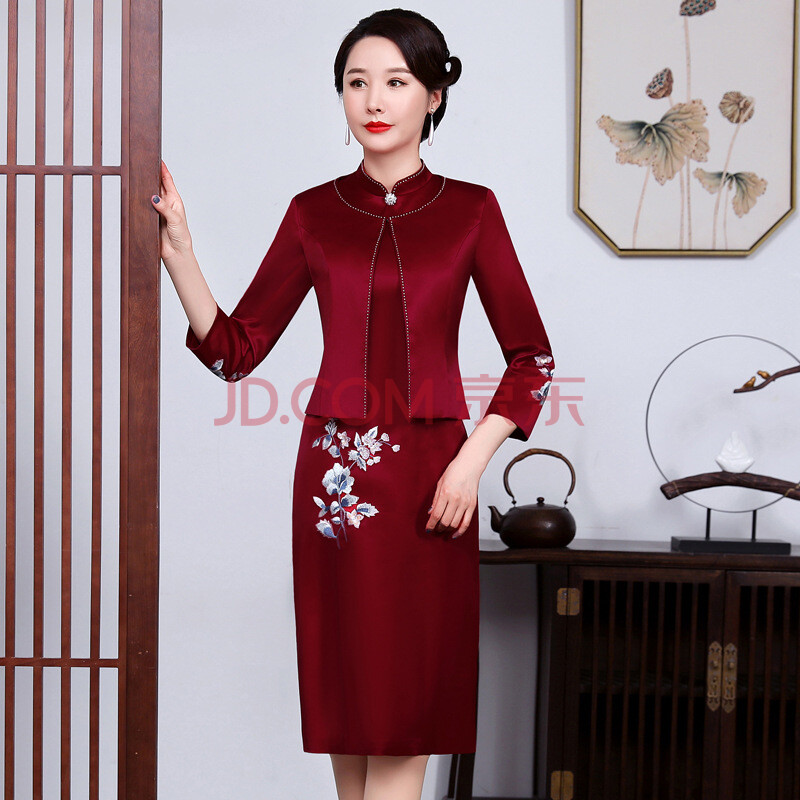 时尚礼服2021春装新款气质两件套连衣裙结婚母亲装婚宴妈妈礼服喜婆婆