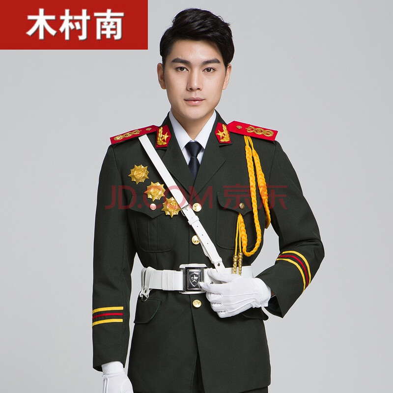 大合唱文艺演出服军乐队礼服女 三班升旗手服装红色 军绿 男款 套餐一