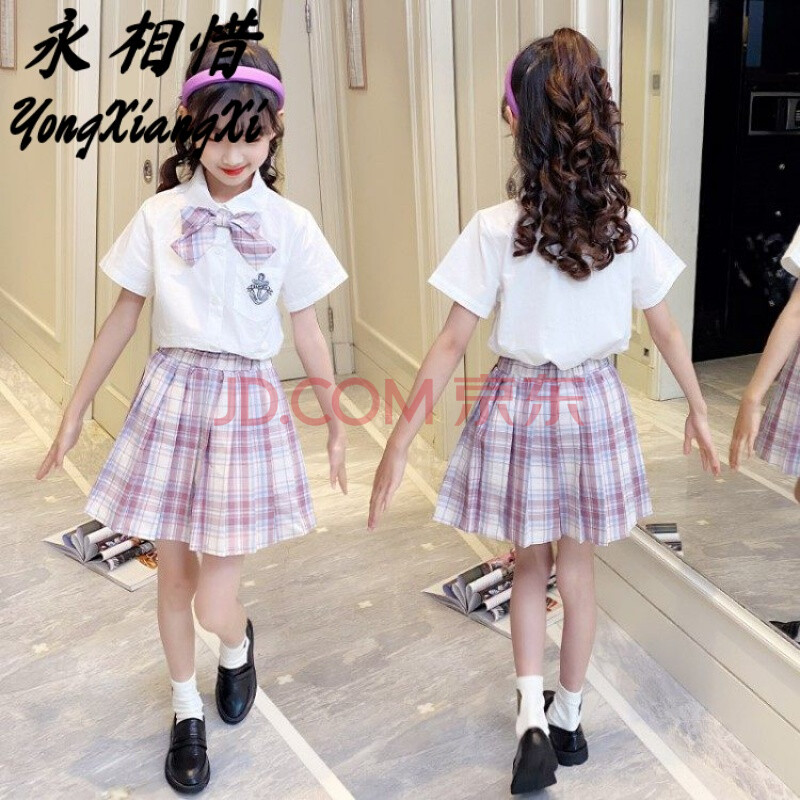 儿童夏季 女童jk制服裙全套洋气夏装儿童百褶裙套装两件套大童小学生