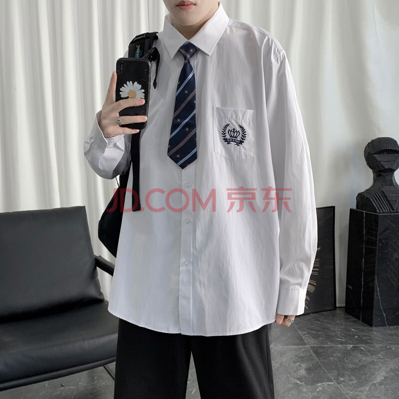 jk衬衫潮流西服套装dk学院领带衬衫男韩版高中大学生男孩百搭帅气寸衫