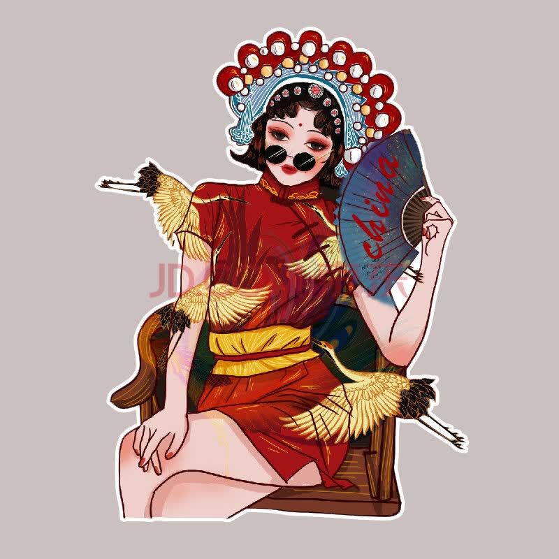 worms国潮车贴中国风卡通人物个性潮流车身车门创意装饰划痕遮挡贴纸