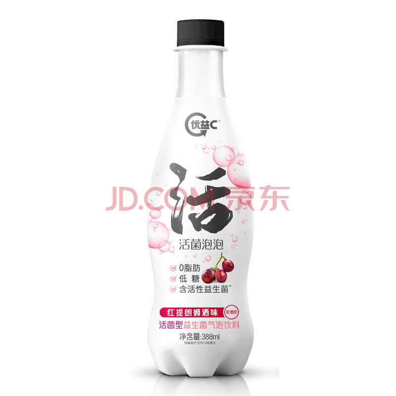 优益c 益生菌气泡水 红提朗姆酒味(不含酒精)388ml*12 冷藏饮料 0脂