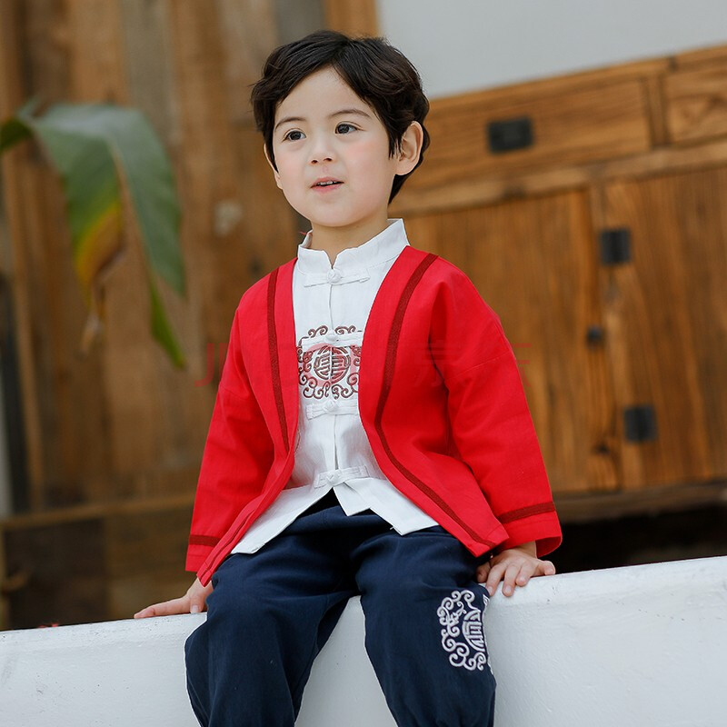 男童汉服复古宝宝改良民国中式幼儿园小童古风国学服唐装 jqq8008红色