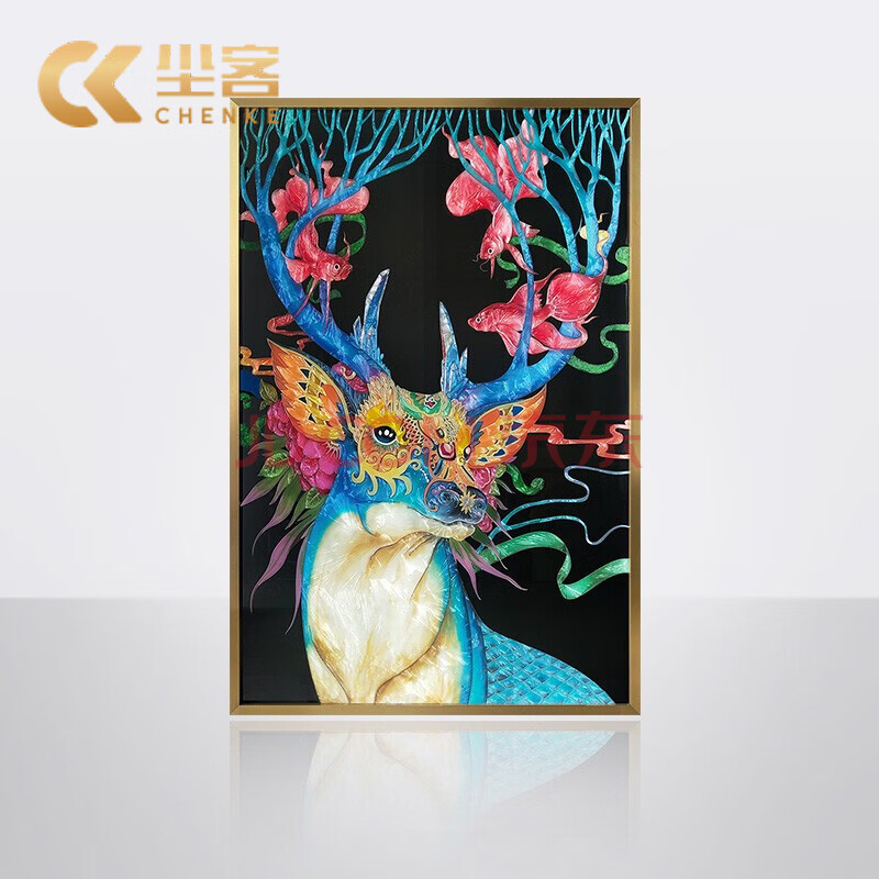 尘客珐琅彩装饰画七彩神鹿立体手工艺术画轻奢家居入户玄关过道走廊