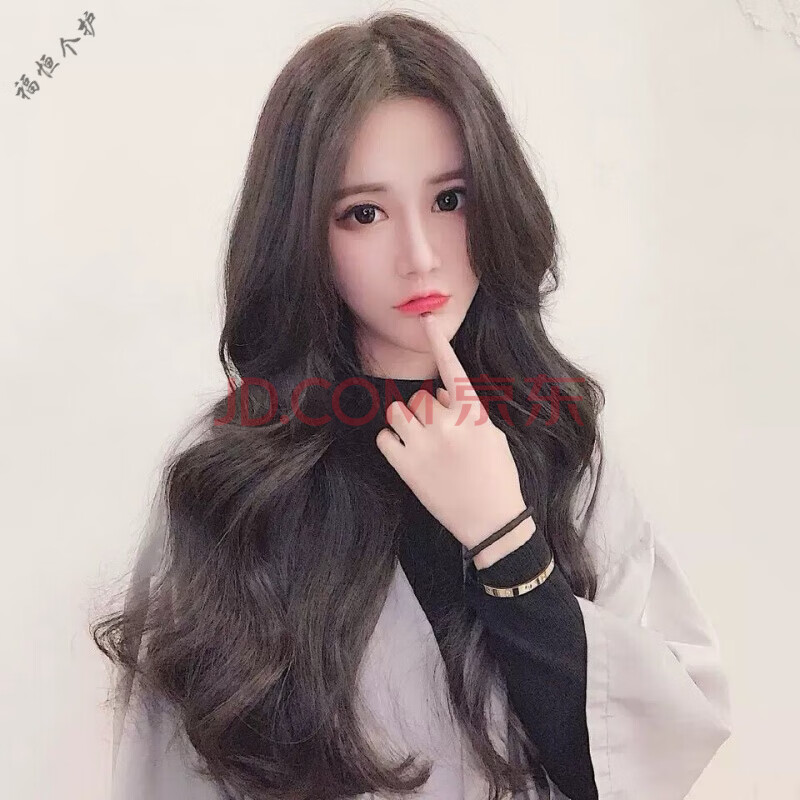 假发女中分长卷发大波浪隐形蓬松自然逼真全头套式网红女主播长发 黑