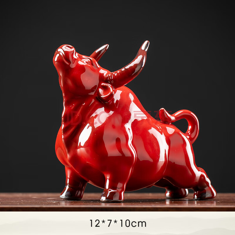 创意陶瓷红色牛摆件家居客厅招财装饰品吉祥物生肖牛年礼品摆设 牛气