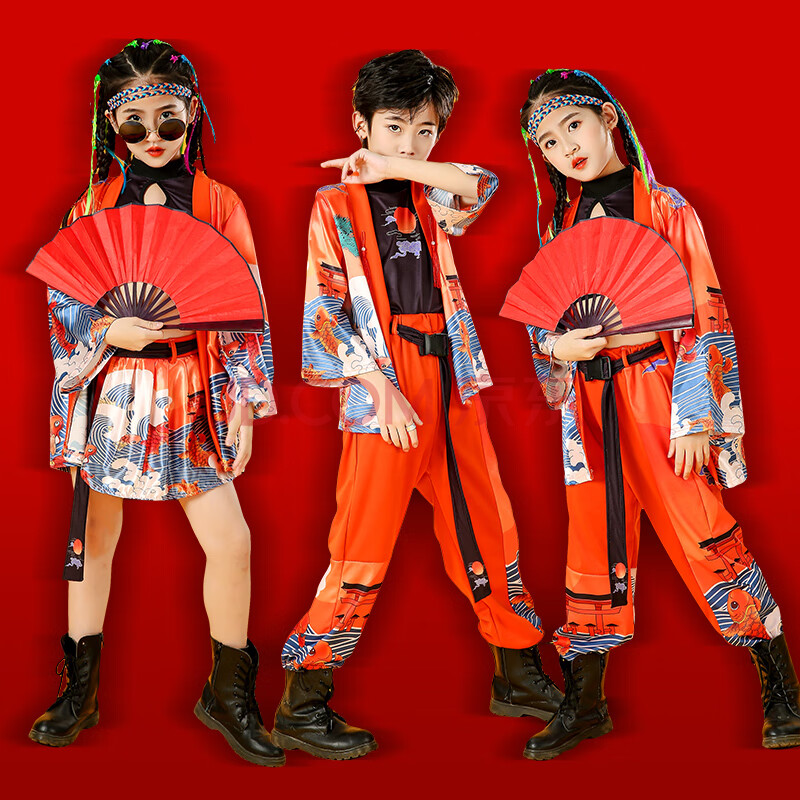 儿童嘻哈演出服走秀国潮服装女童中国风t台爵士舞表演服男童舞蹈嘻哈