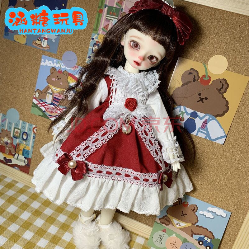【洛丽塔娃娃bjd】酒红色洛丽塔bjd6分娃衣娃裙30厘米穿公主娃娃衣服
