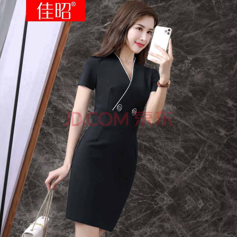 佳昭 短袖连衣裙职业装女装夏季高端气质空姐制服工装正装ol通勤套装