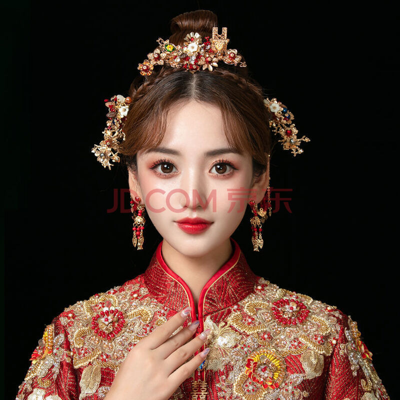 新娘秀禾服头饰中式古装步摇流苏套装结婚龙凤褂秀禾凤冠发饰品女 款