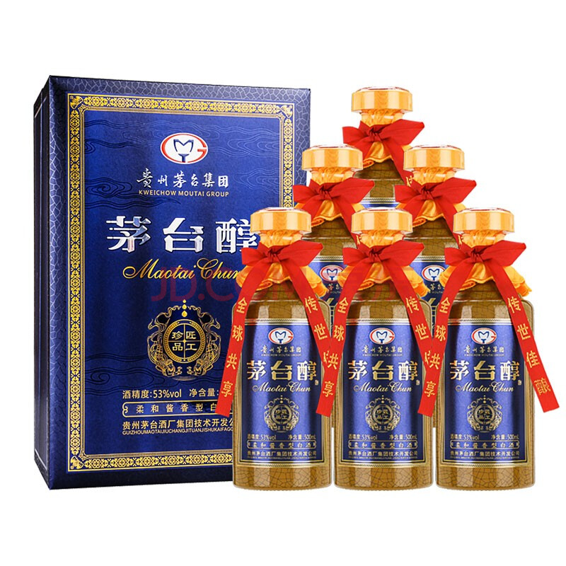 贵州茅台集团53度柔和酱香型粮食白酒茅台醇 盛世典藏匠工珍品500ml*6
