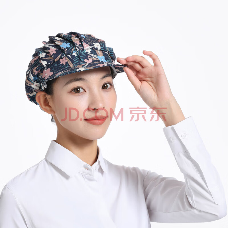 RZOB韩版防油烟厨师帽子女厨房家用做饭炒菜食品工作包头发餐饮卫生帽 杜鹃花【帽檐款】