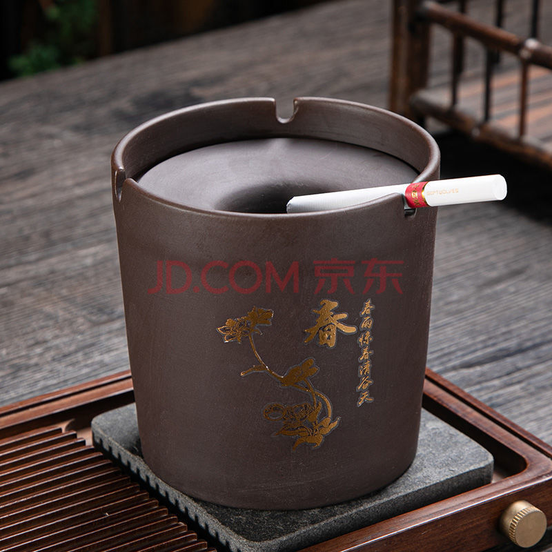 七星石 烟灰缸 新款潮烟灰缸创意个性陶瓷带盖防飞灰多功能网红客厅