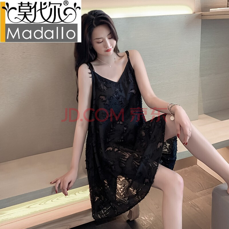 莫代尔新品吊带睡裙微透蕾丝纱线胖mm睡裙大码女士夏季性感棉睡衣家居