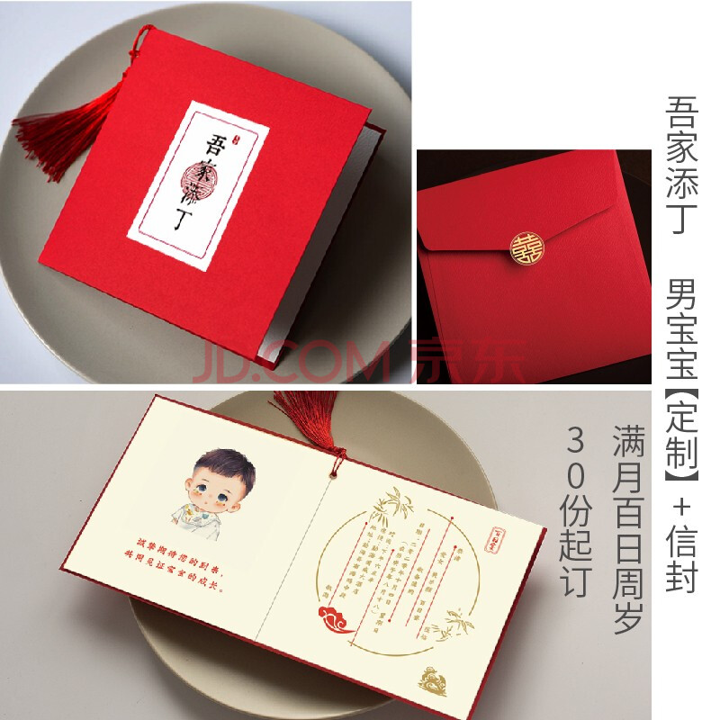 【新品】百日宴请柬请帖喜帖邀请函2021宝宝生日周岁定制满月中式高档