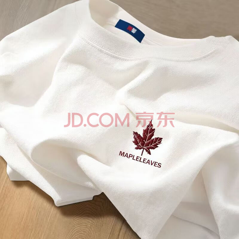 短袖t恤女夏季新款宽松百搭半袖上衣圆领打底衫 左侧小枫叶圆领常规T恤白色 L