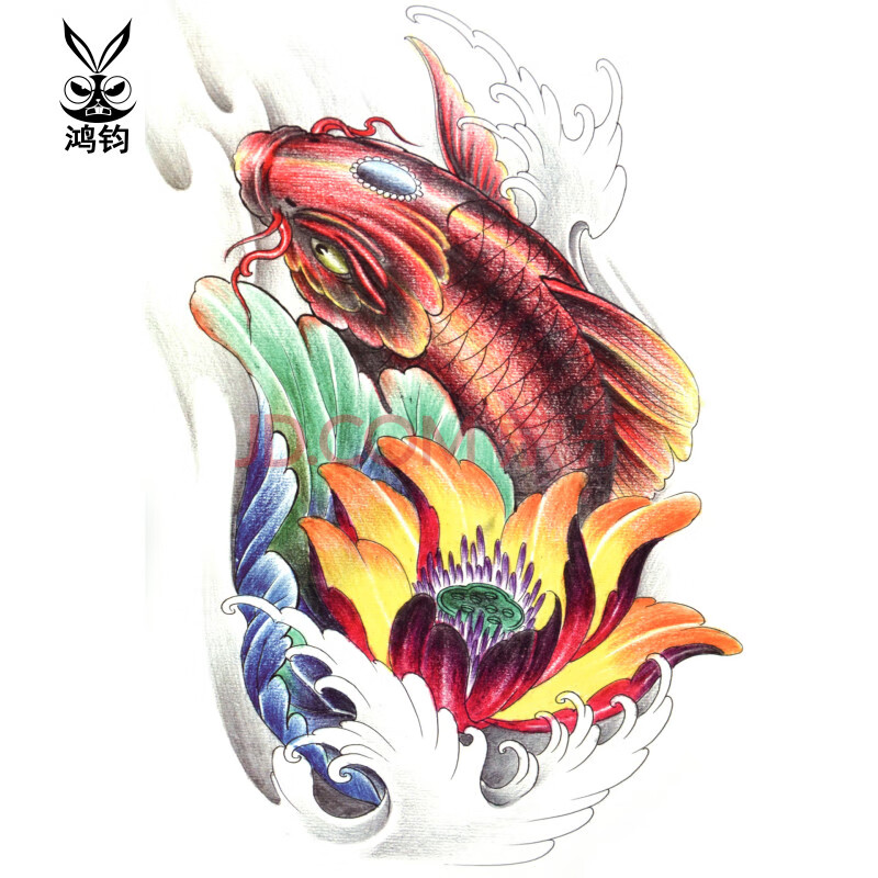 鸿钧满背后背纹身贴防水男女大图鲤鱼赵云九龙拉棺仿真刺青花臂贴手套