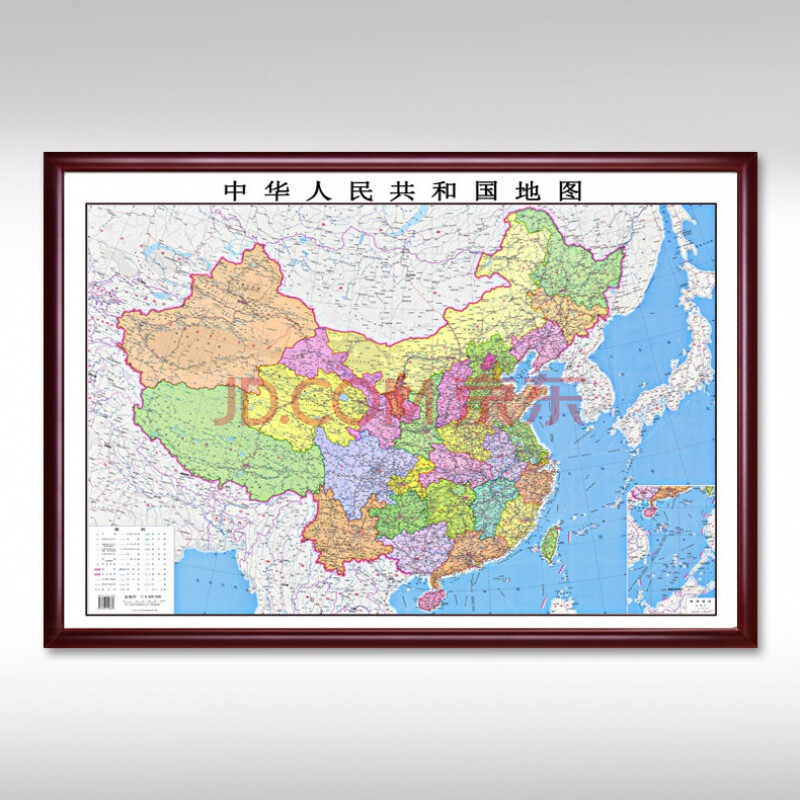 2019新版中国地图木框带框挂画办公室 装饰画世界地图挂图家用超大