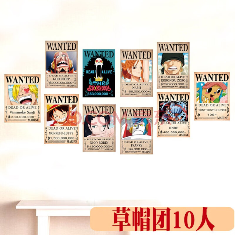 海贼王通缉令海报草帽团路飞索隆壁纸房间墙壁装饰动漫周边海报-定制