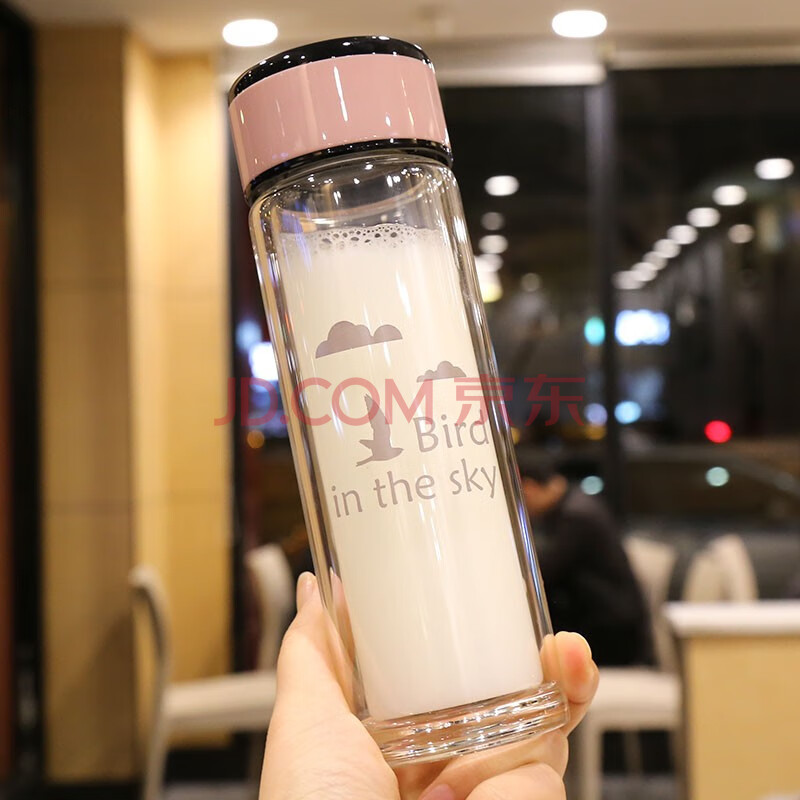 220ml杯子标准图片,200毫升水杯图片 ゐ特百惠同款简约玻璃杯子便携ins水杯少女学生双层清新隔热可爱个性
