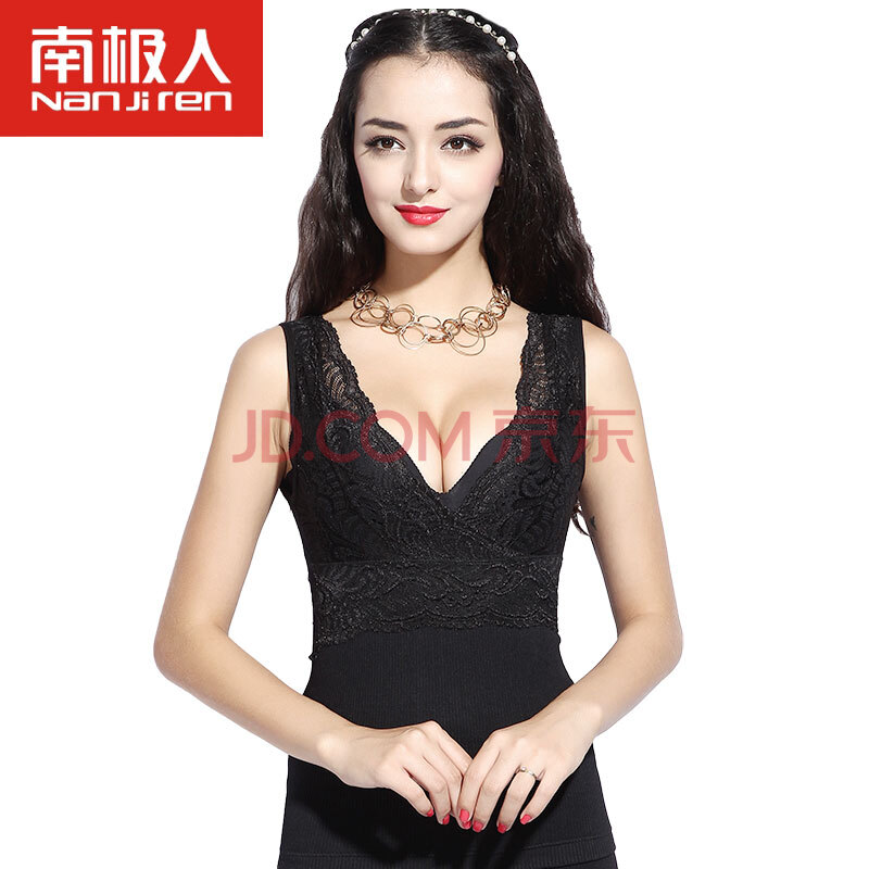 南极人女士性感冬款蕾丝塑身美体内衣保暖背心 抹胸加绒加厚款 吊带无缝打底保暖衣 第三款黑色(均码) 均码