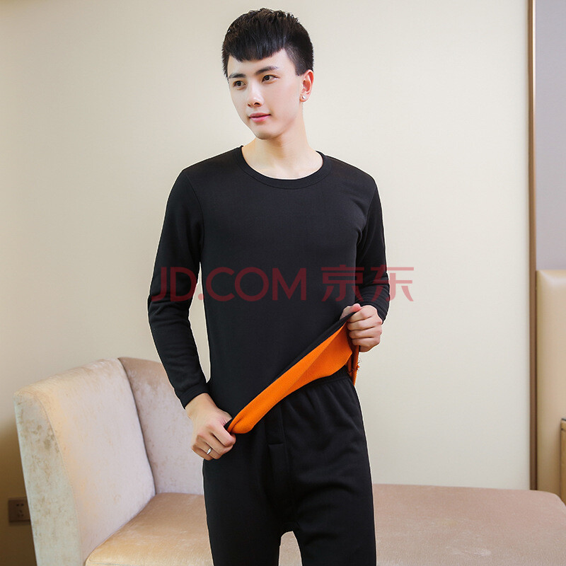 吉马克 特价男女士保暖内衣加绒加厚套装秋衣秋裤半高领中领圆低领棉毛衫 黑色 3XL