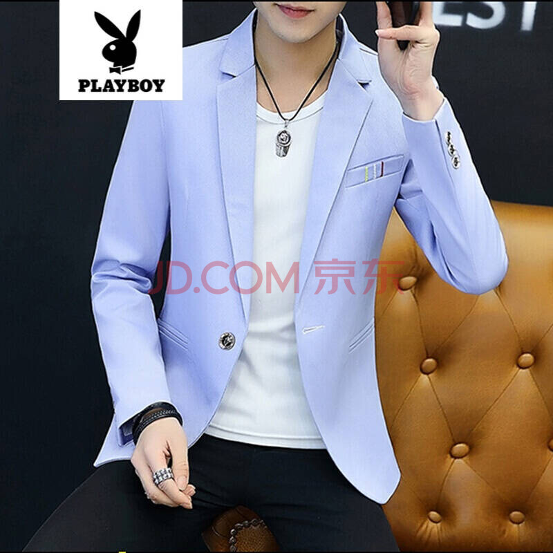PLAYBOYÎ÷·þÄÐÊ¿¶¬¼¾Ð¿îʱÉÐÐÝÏк«°æË§ÆøÇ°ÎÀÐÞÉíСÎ÷×°µ¥Î÷ÍâÌ×ÄÐ×Ó°éÀɽá»éÀñ·þÄÐ×°³± dzÀ¶É« XXXL