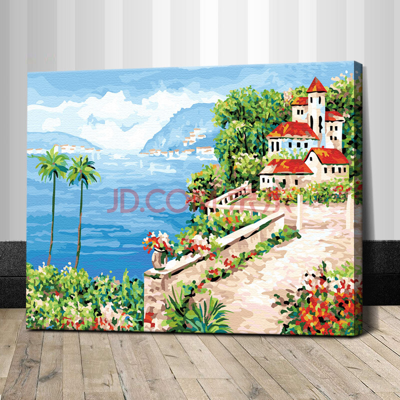 盛宝diy数字油画 风景花卉植物人物客厅情侣手绘装饰画 蔷薇岛屿 40*
