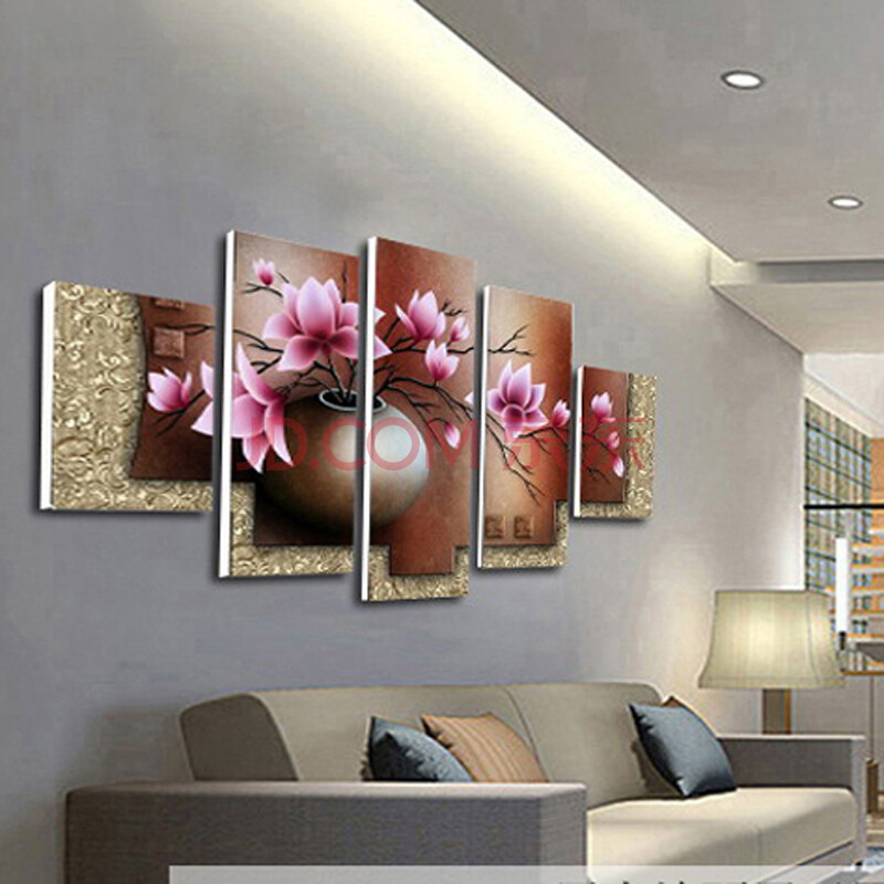 格绿美绿牌客厅油画现代简约沙发背景墙装饰画五联画卧室餐厅挂画壁画