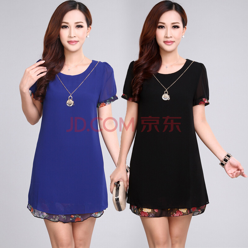 正品动感+哥弟<em>女装夏</em>连衣裙假两件套中长款韩